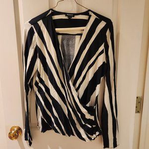 Worth Size M, faux wrap navy and white knit top long sleeves